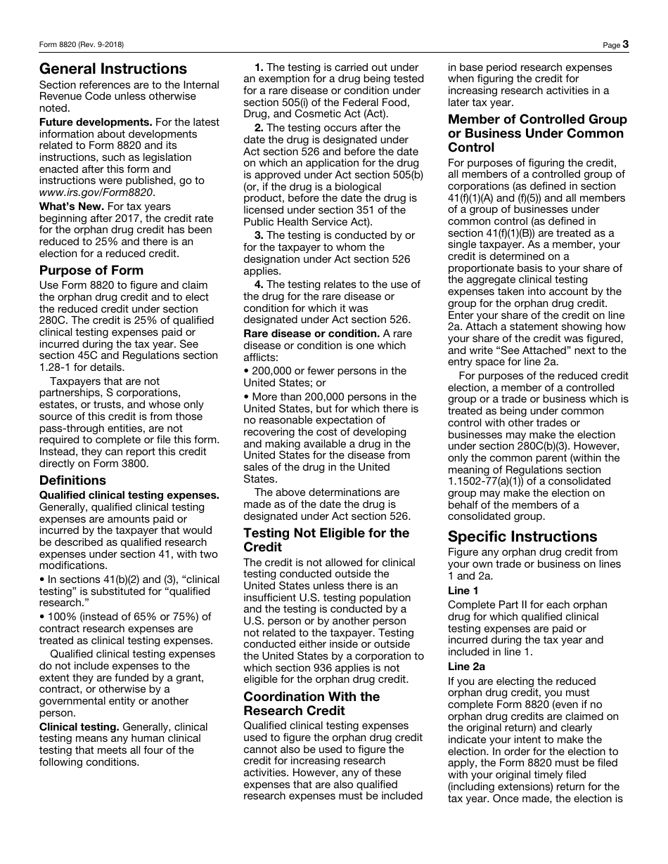 IRS Form 8820 Orphan Drug Credit, Page 3