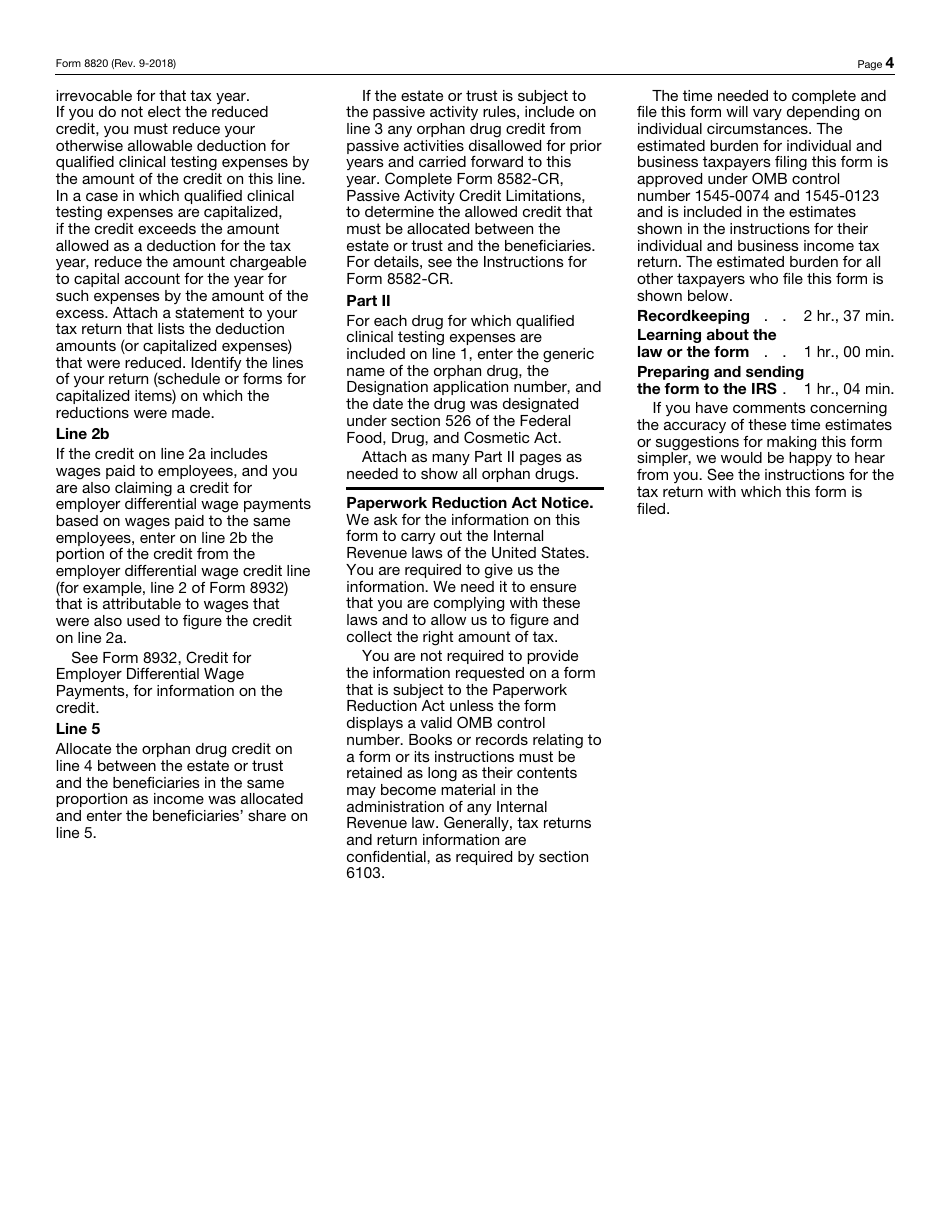 IRS Form 8820 Orphan Drug Credit, Page 4