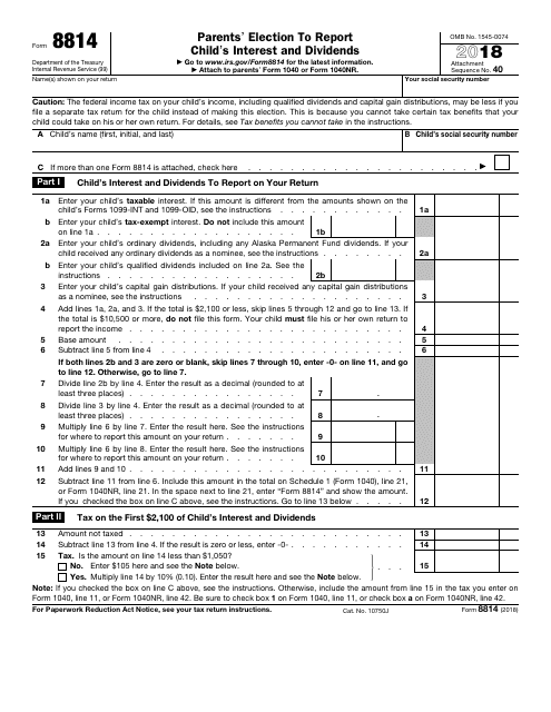 IRS Form 8814 2018 Printable Pdf