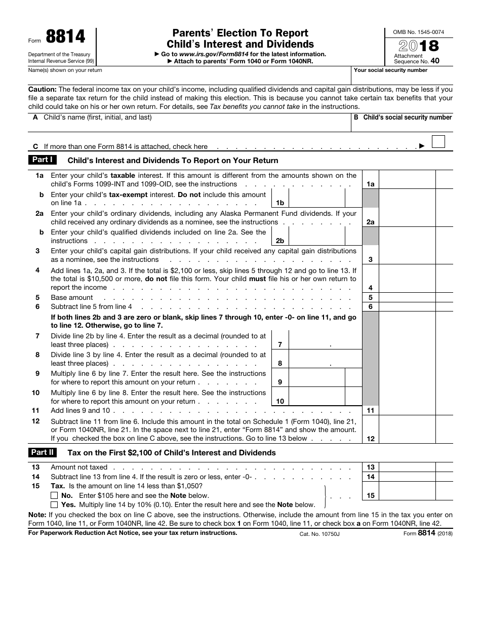 IRS Form 8814 Parents Election to Report Childs Interest and Dividends, Page 1