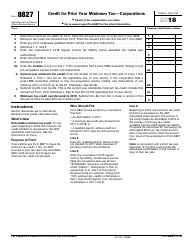 Document preview: IRS Form 8827 Credit for Prior Year Minimum Tax - Corporations