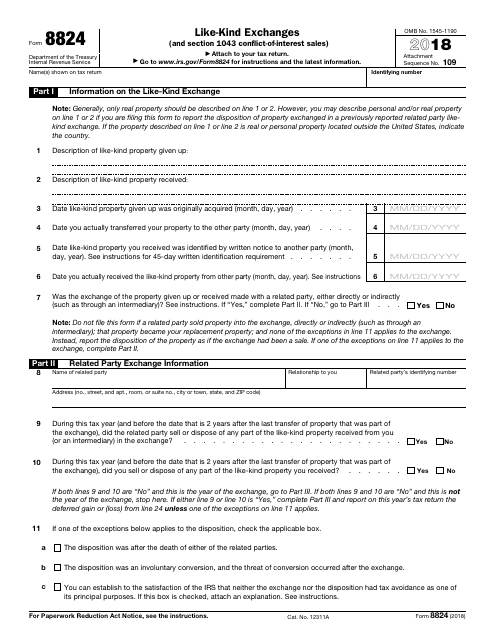 IRS Form 8824 2018 Printable Pdf