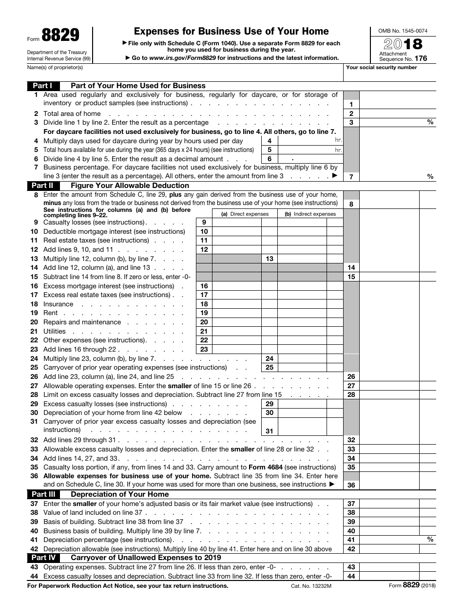 IRS Form 8829 Expenses for Business Use of Your Home, Page 1