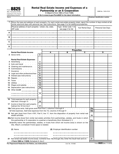 IRS Form 8825 Rental Real Estate Income and Expenses of a Partnership or an S Corporation