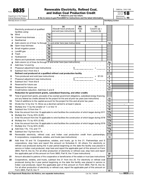 IRS Form 8835 2018 Printable Pdf