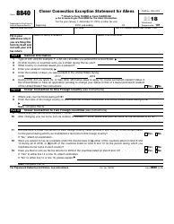 IRS Form 8840 Closer Connection Exception Statement for Aliens