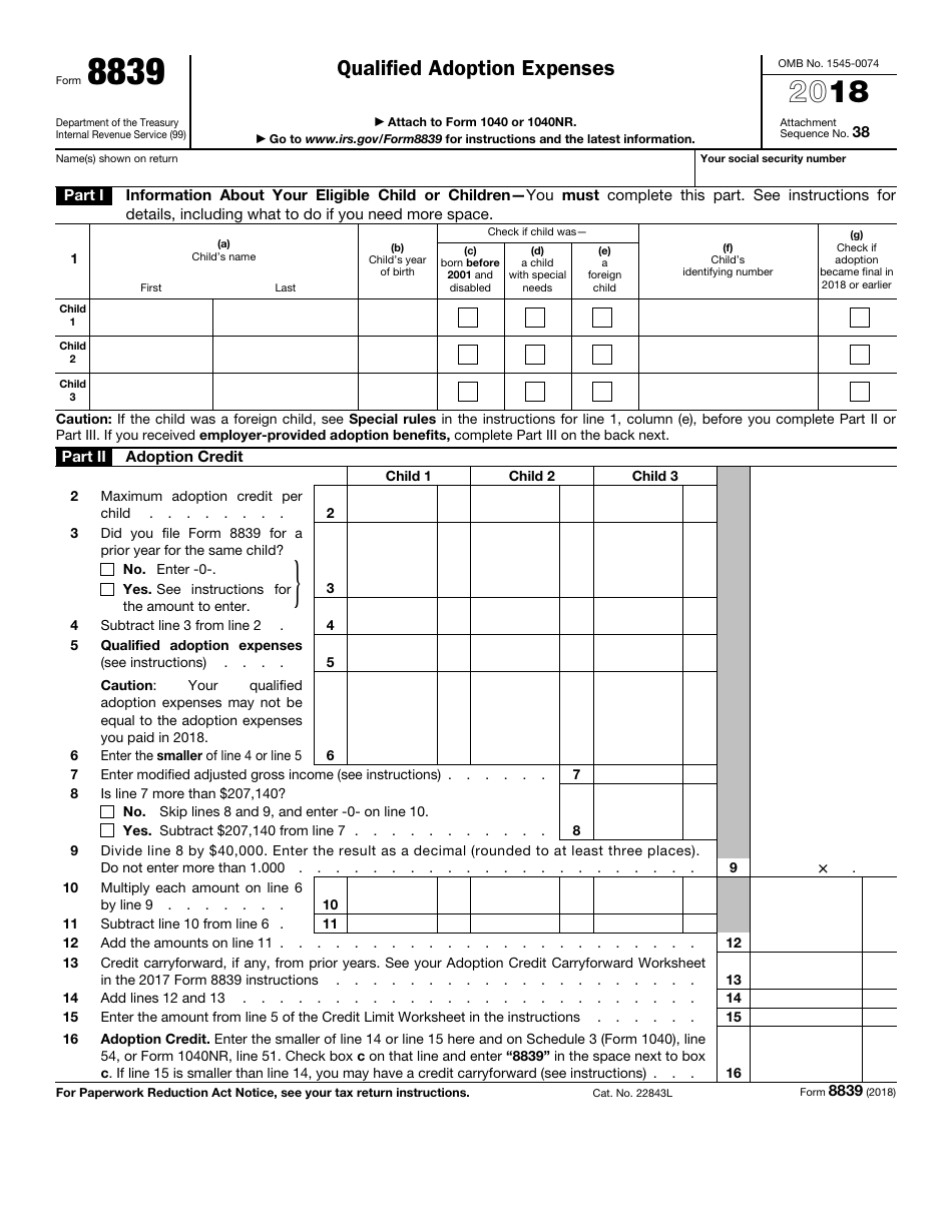 IRS Form 8839 Qualified Adoption Expenses, Page 1