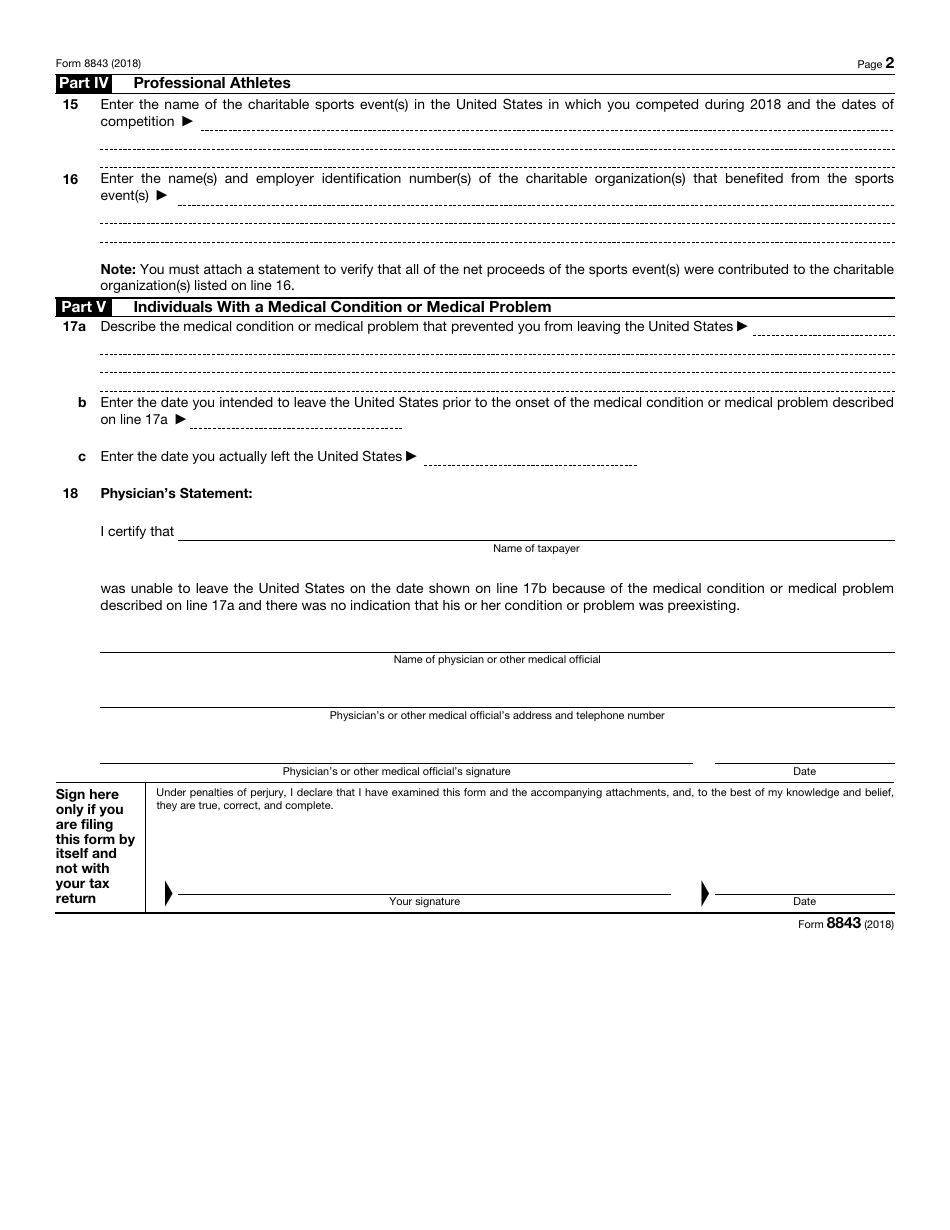 IRS Form 8843 Statement for Exempt Individuals and Individuals With a Medical Condition, Page 2