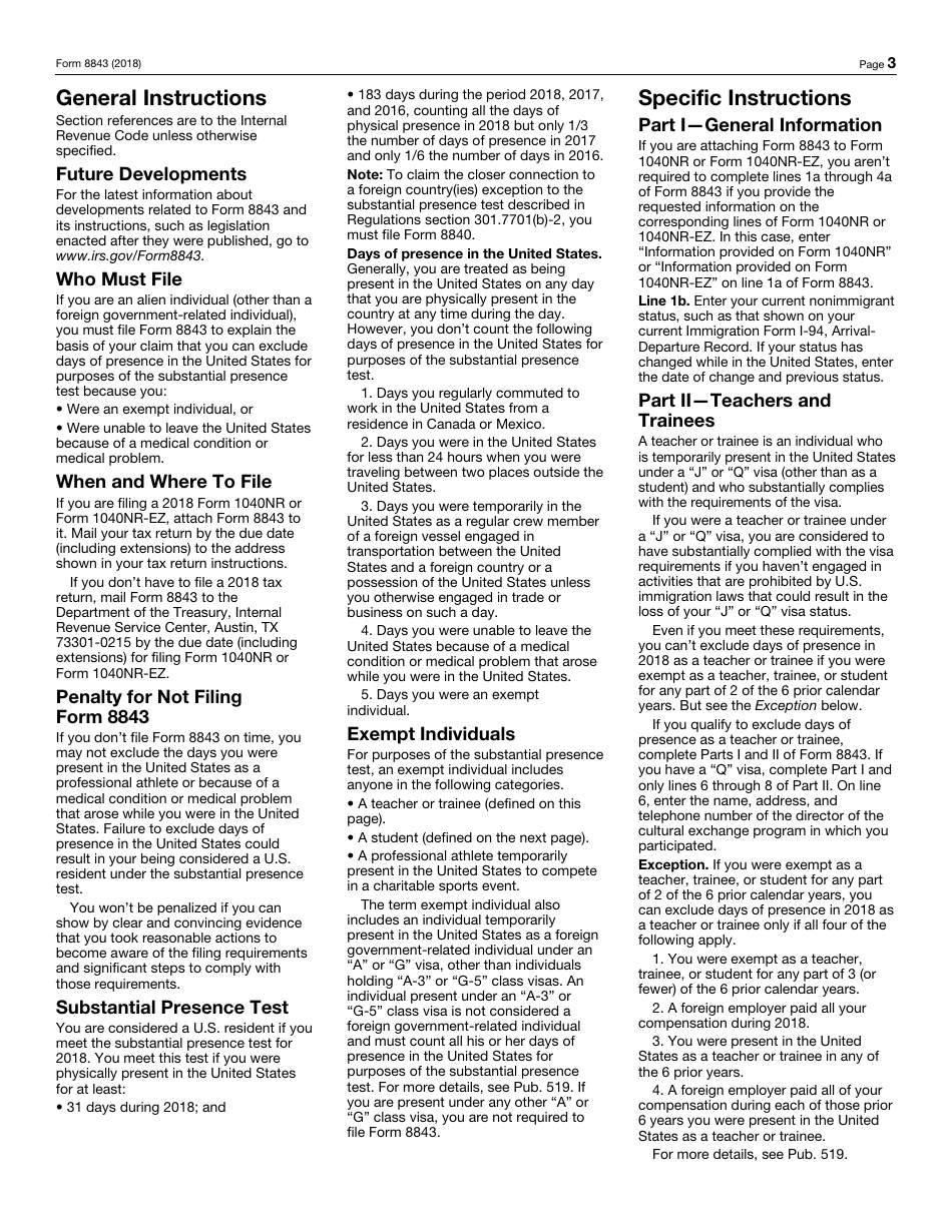 IRS Form 8843 Statement for Exempt Individuals and Individuals With a Medical Condition, Page 3