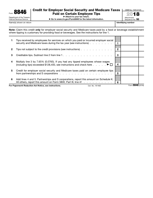 IRS Form 8846 2018 Printable Pdf