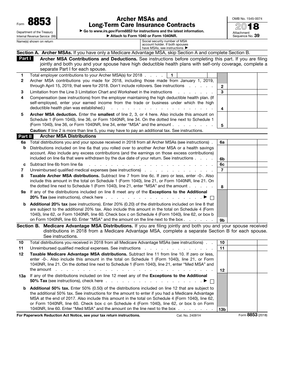 IRS Form 8853 Archer Msas and Long-Term Care Insurance Contracts, Page 1