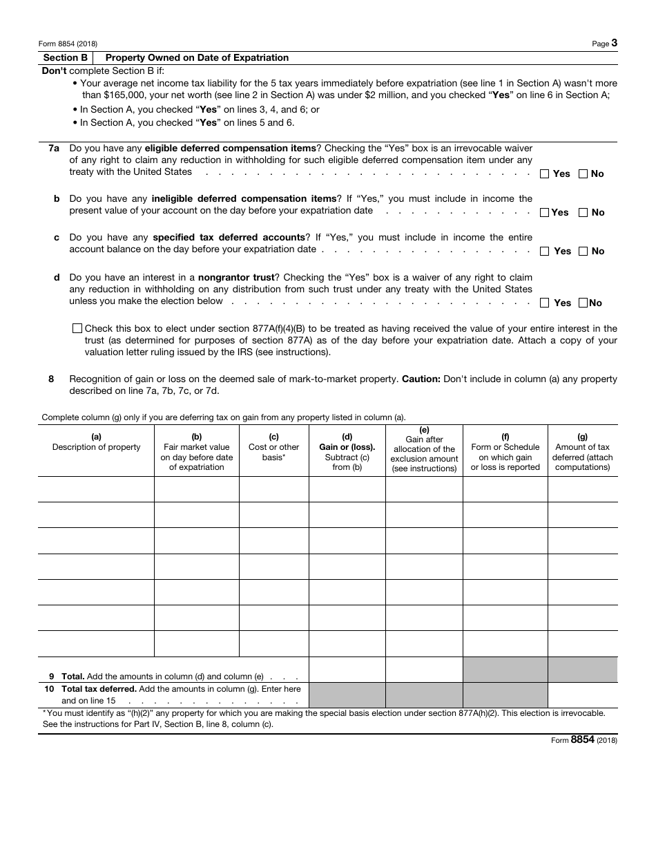 IRS Form 8854 Initial and Annual Expatriation Statement, Page 3