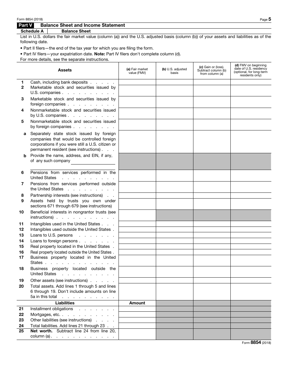 IRS Form 8854 Initial and Annual Expatriation Statement, Page 5