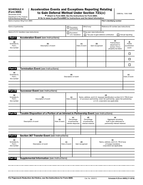 IRS Form 8865 Schedule H Acceleration Events and Exceptions Reporting Relating to Gain Deferral Method Under Section 721(C)