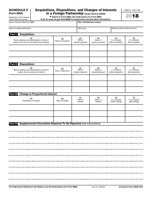 IRS Form 8865 Schedule P 2018 Printable Pdf