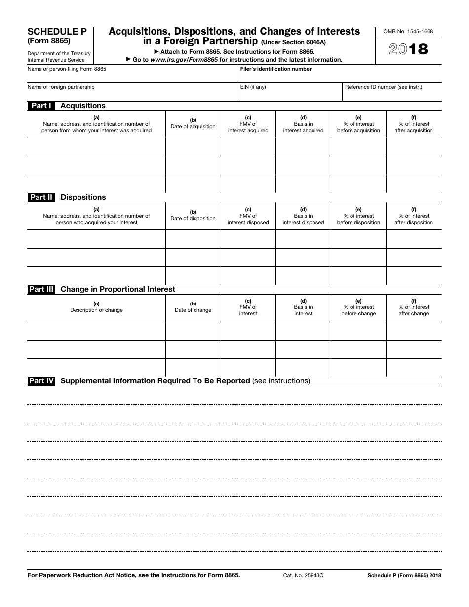 IRS Form 8865 Schedule P Acquisitions, Dispositions, and Changes of Interests in a Foreign Partnership (Under Section 6046a), Page 1