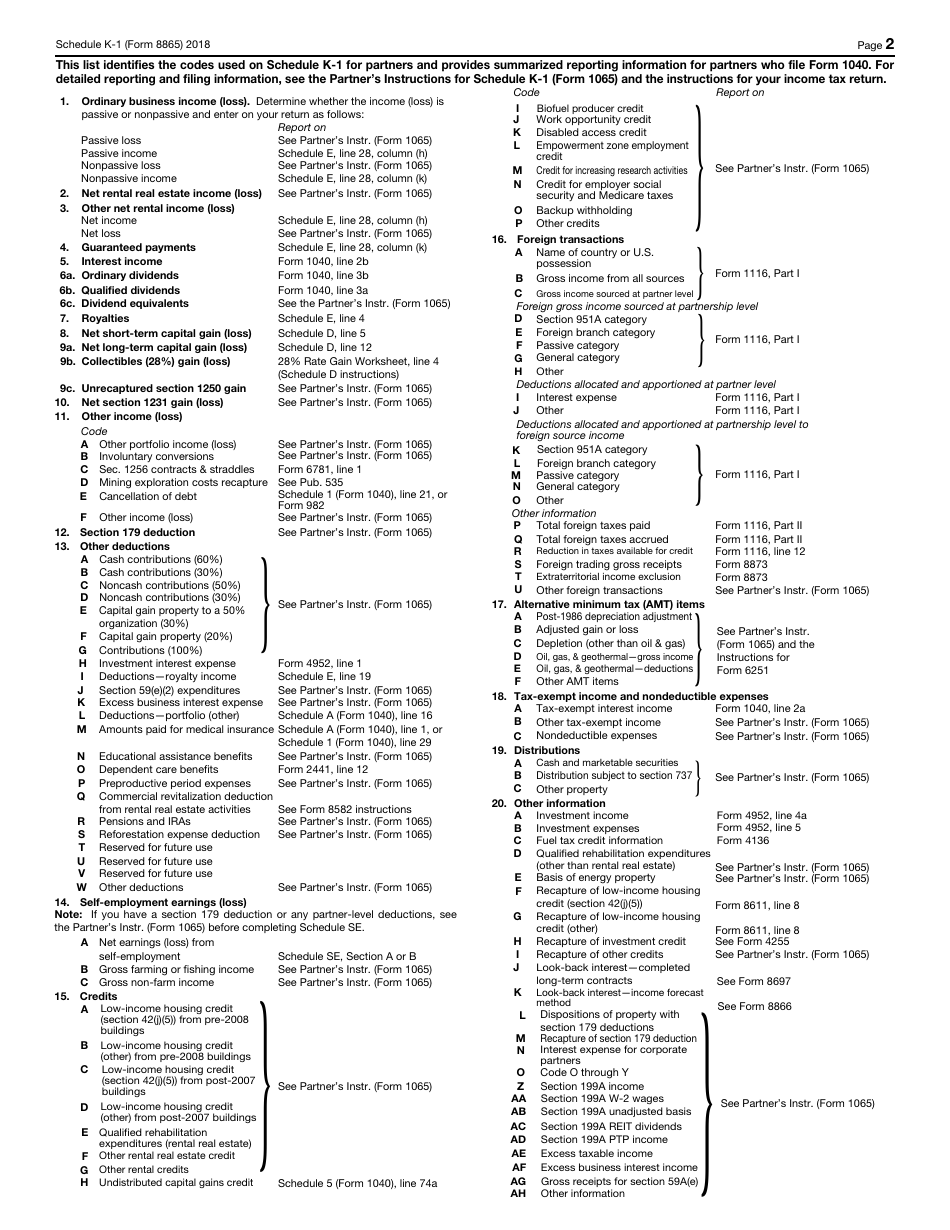 IRS Form 8865 Schedule K-1 - 2018 - Fill Out, Sign Online and Download ...