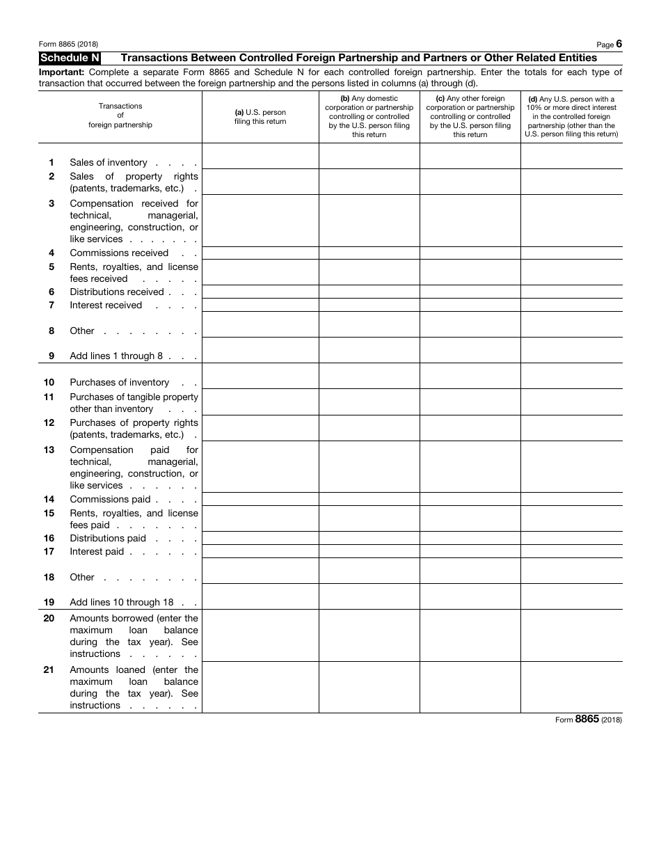 IRS Form 8865 Return of U.S. Persons With Respect to Certain Foreign Partnerships, Page 6
