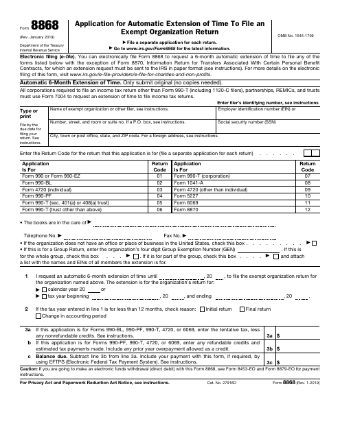 IRS Form 8868  Printable Pdf