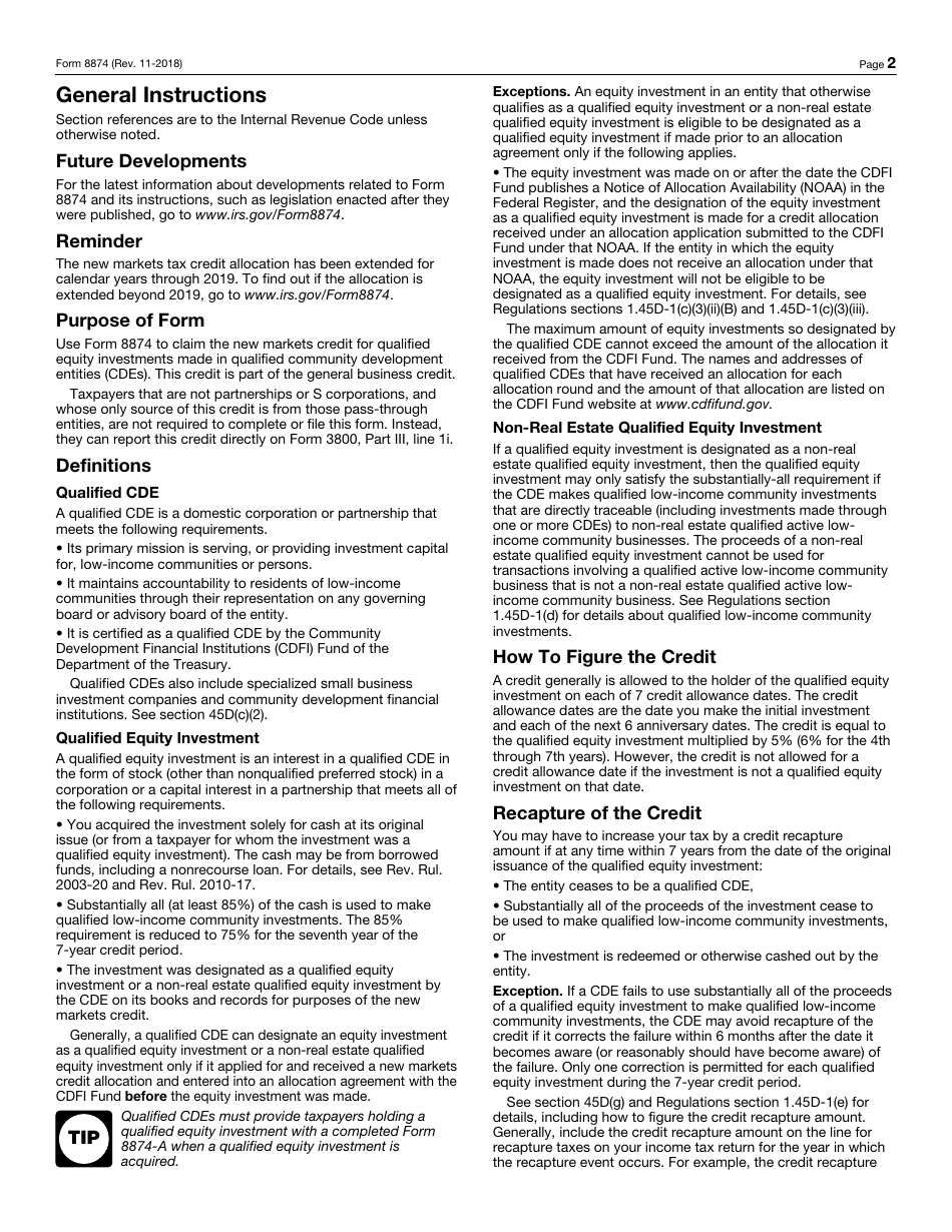 IRS Form 8874 New Markets Credit, Page 2