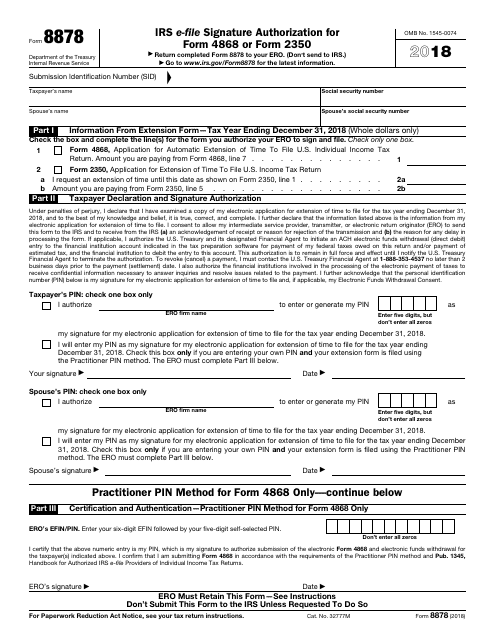 IRS Form 8878 2018 Printable Pdf