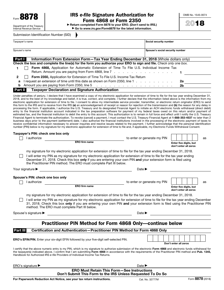 IRS Form 8878 Download Fillable PDF or Fill Online IRS E-File Signature ...