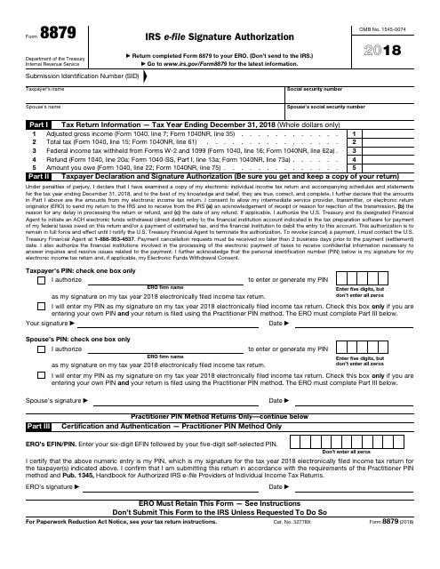 IRS Form 8879 2018 Printable Pdf