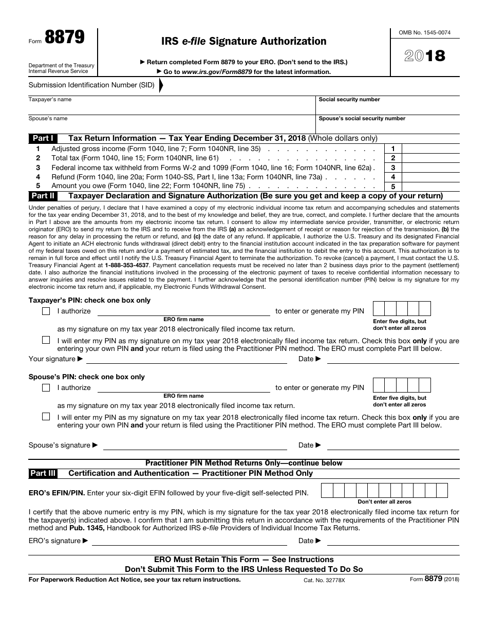 IRS Form 8879 IRS E-File Signature Authorization, Page 1