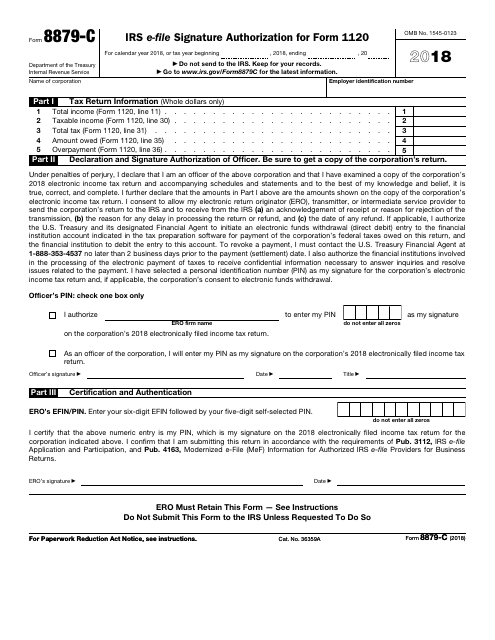 IRS Form 8879-C 2018 Printable Pdf