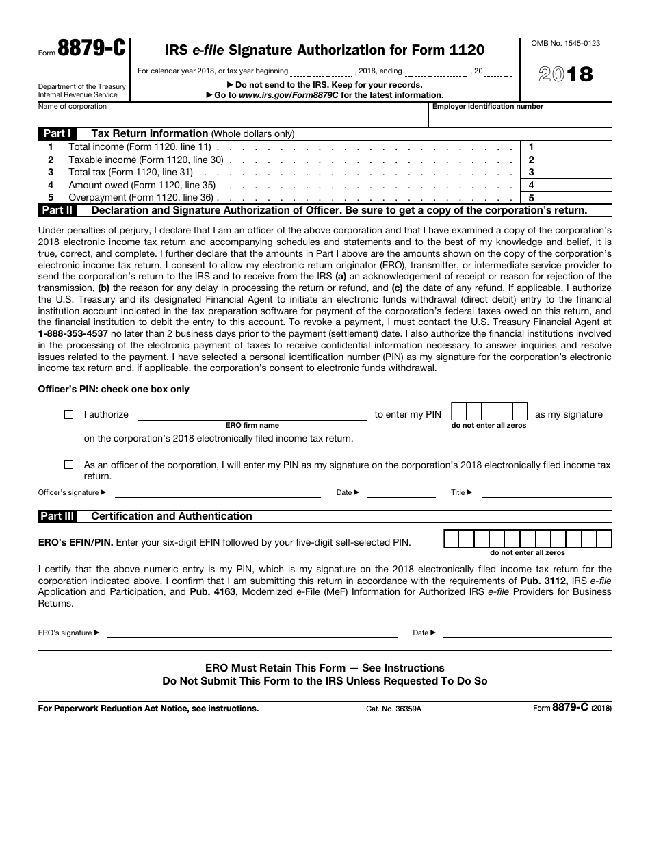 IRS Form 8879-C IRS E-File Signature Authorization for Form 1120, Page 1