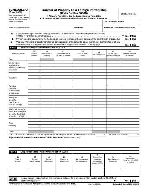 IRS Form 8865 Schedule O  Printable Pdf