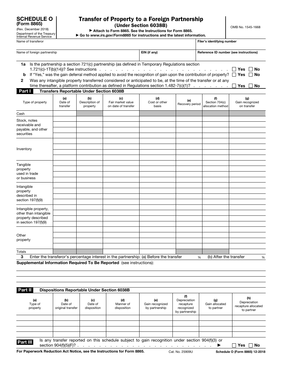 IRS Form 8865 Schedule O Transfer of Property to a Foreign Partnership, Page 1