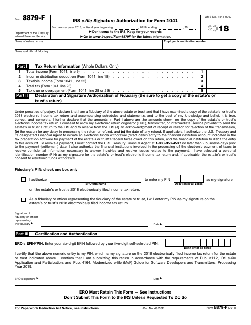 IRS Form 8879-F 2018 Printable Pdf
