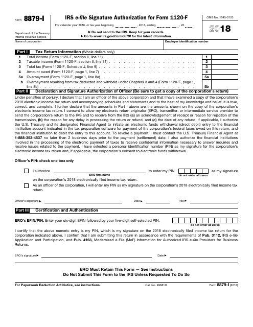 IRS Form 8879-I 2018 Printable Pdf