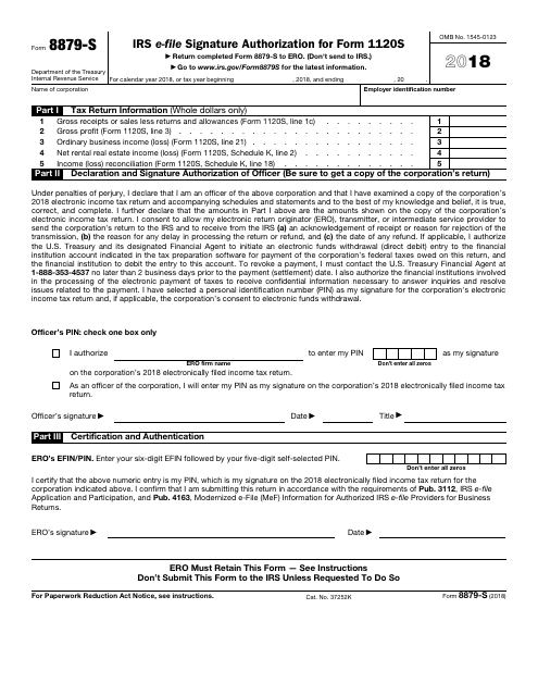 IRS Form 8879-S 2018 Printable Pdf