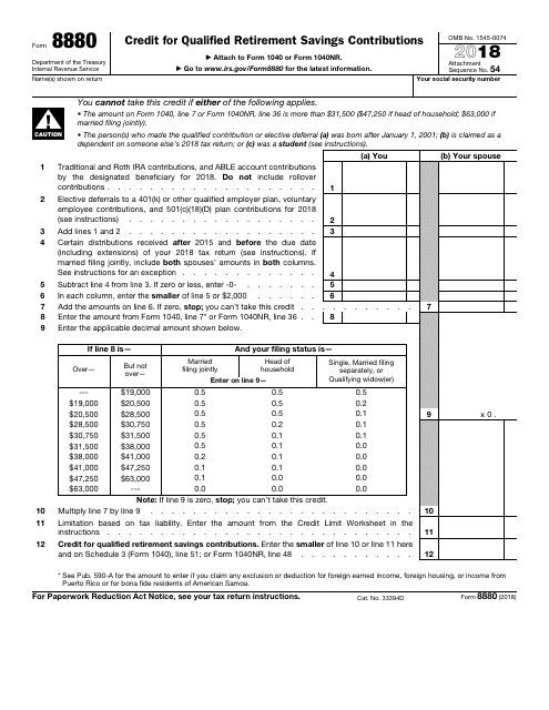 IRS Form 8880 2018 Printable Pdf