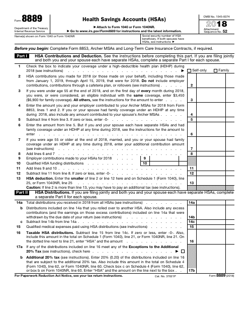 IRS Form 8889 - 2018 - Fill Out, Sign Online and Download Fillable PDF ...