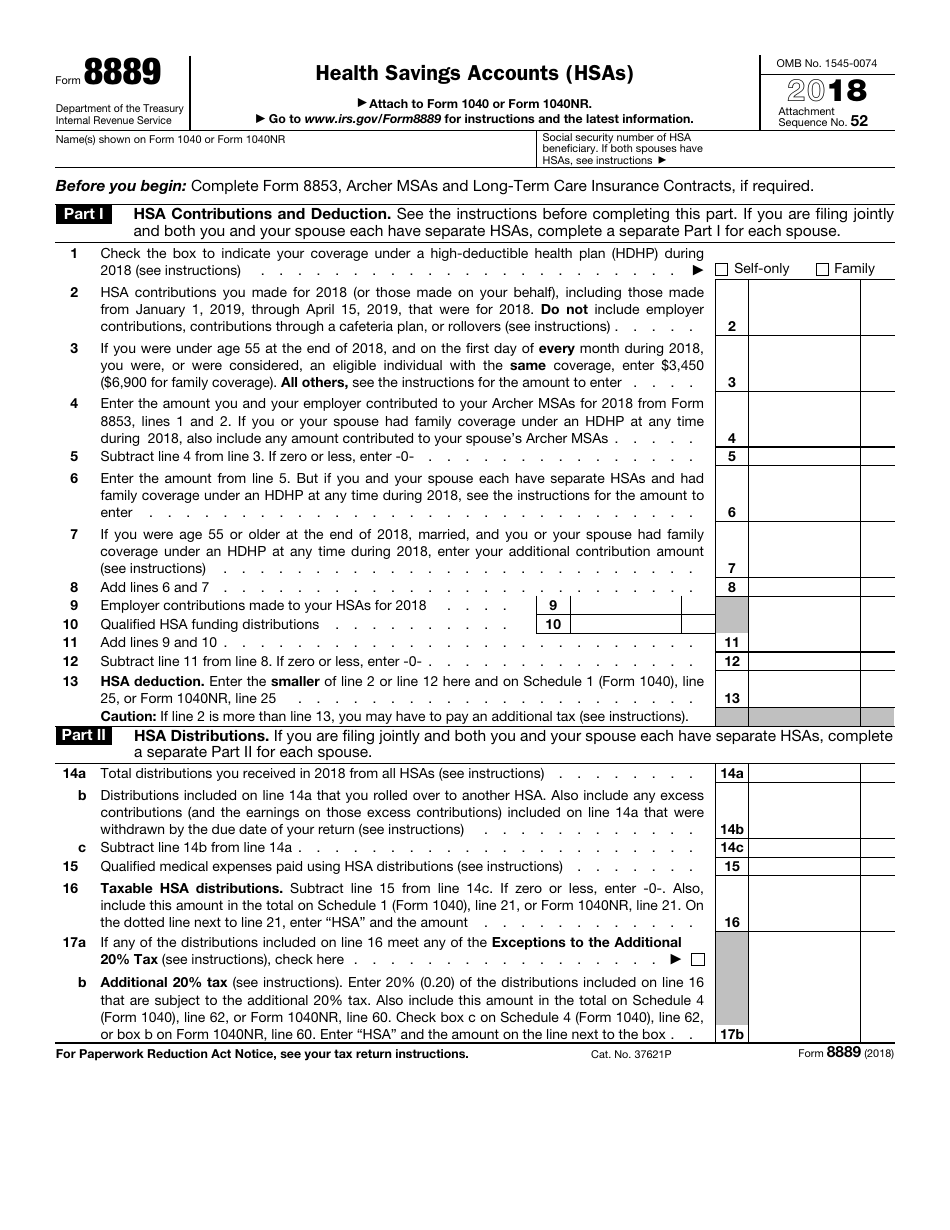 IRS Form 8889 2018 Fill Out, Sign Online and Download Fillable PDF