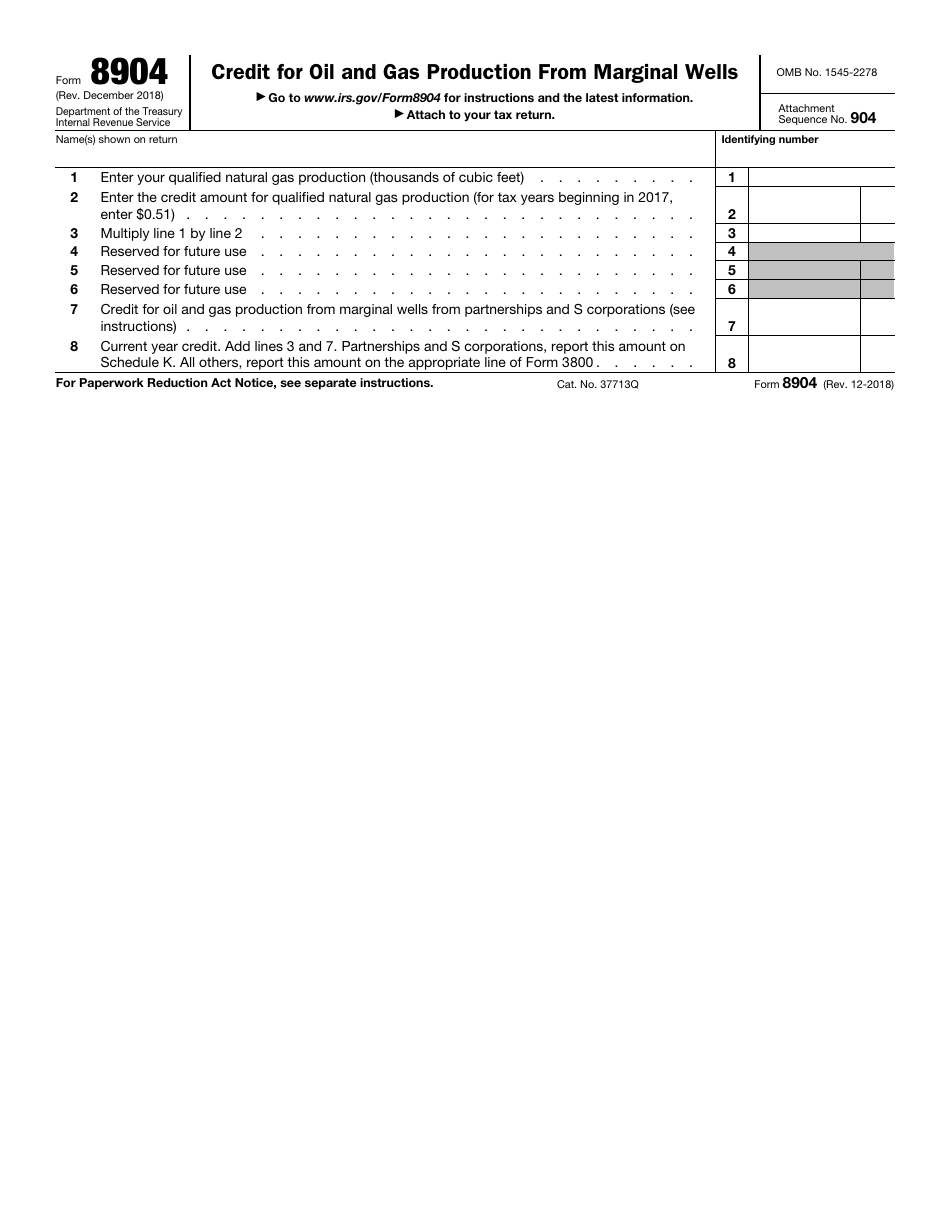 IRS Form 8904 Credit for Oil and Gas Production From Marginal Wells, Page 1