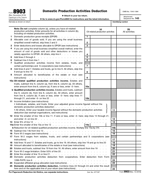 IRS Form 8903 Domestic Production Activities Deduction