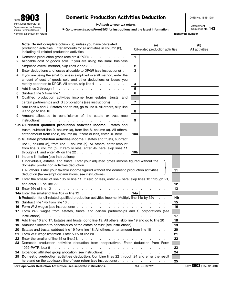 IRS Form 8903 Domestic Production Activities Deduction, Page 1