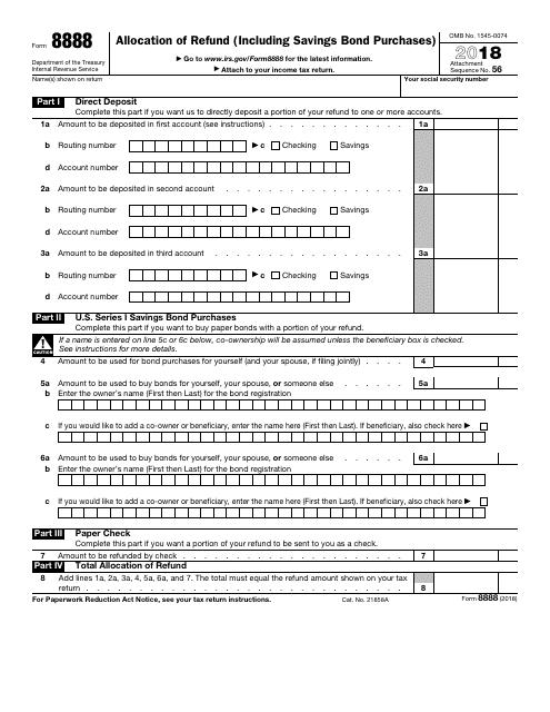 IRS Form 8888 2018 Printable Pdf