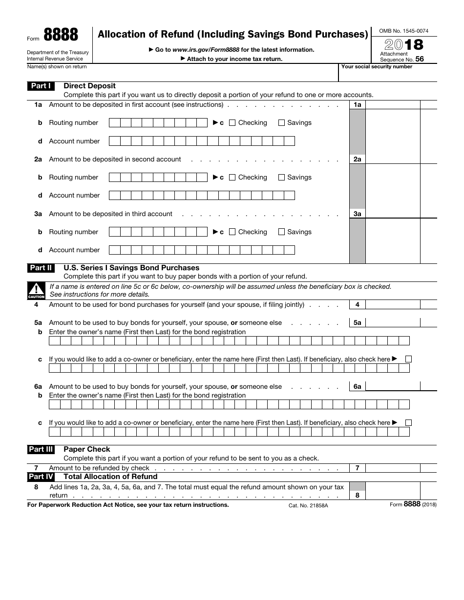 IRS Form 8888 Allocation of Refund (Including Savings Bond Purchases), Page 1