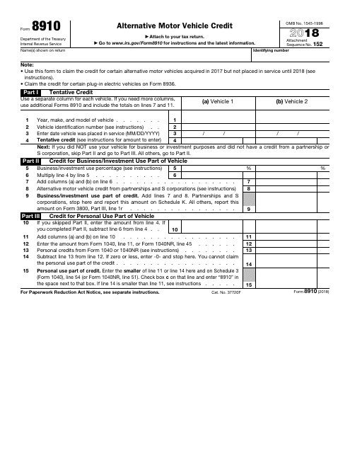 IRS Form 8910 2018 Printable Pdf