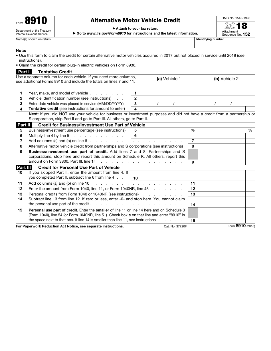 IRS Form 8910 - 2018 - Fill Out, Sign Online and Download Fillable PDF ...