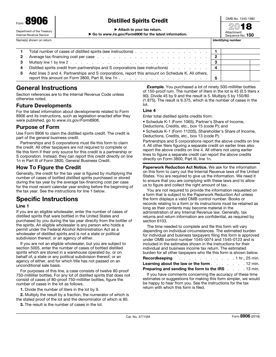 IRS Form 8906 Distilled Spirits Credit, Page 1