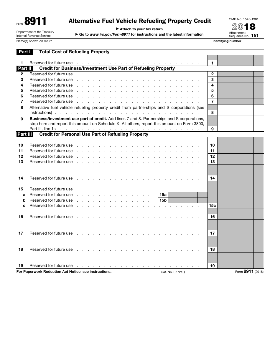 IRS Form 8911 Alternative Fuel Vehicle Refueling Property Credit, Page 1
