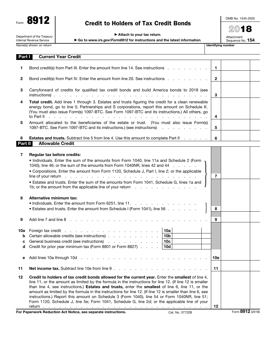 Irs Form 8912 - 2018 - Fill Out, Sign Online And Download Fillable Pdf 