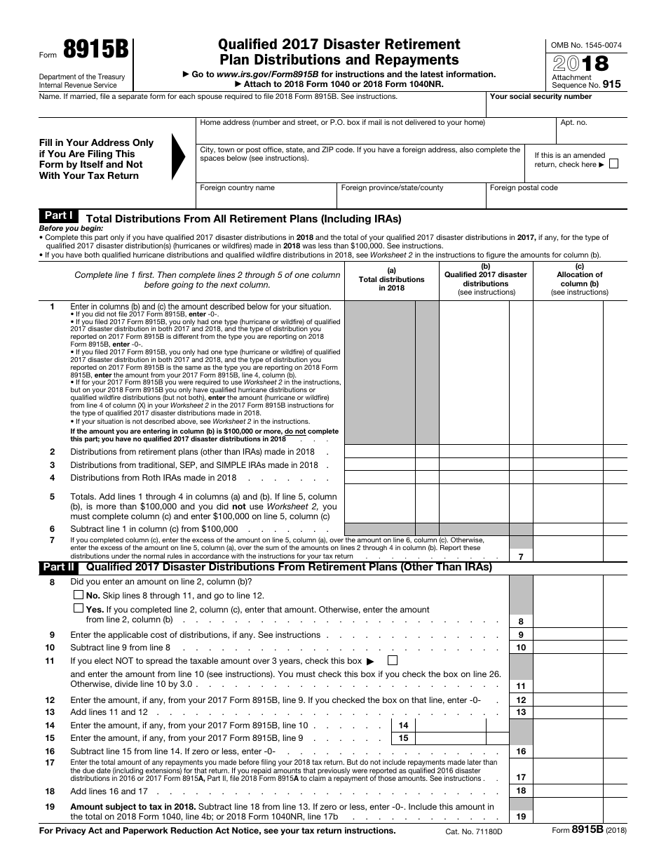 IRS Form 8915B Download Fillable PDF or Fill Online Qualified 2017