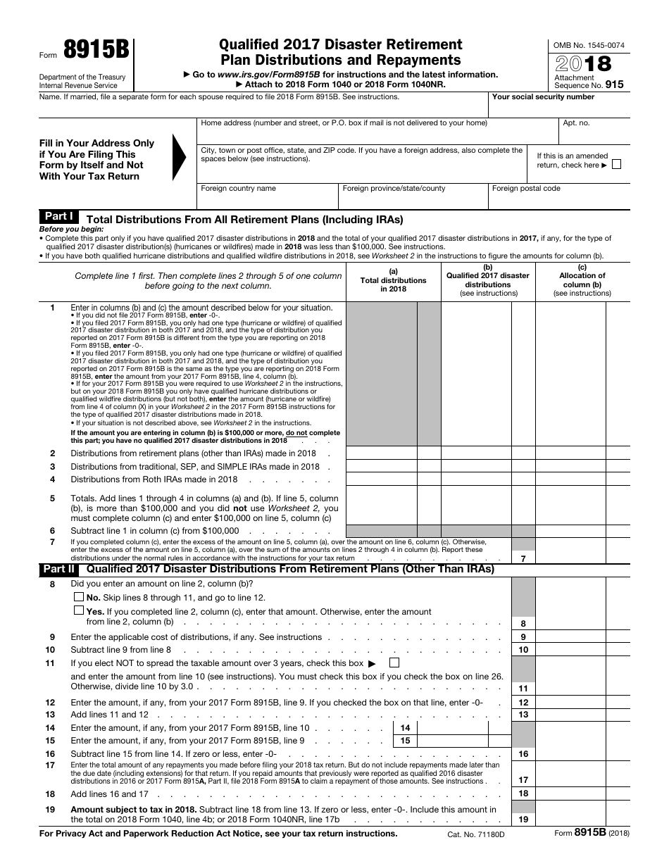 IRS Form 8915B Qualified 2017 Disaster Retirement Plan Distributions and Repayments, Page 1